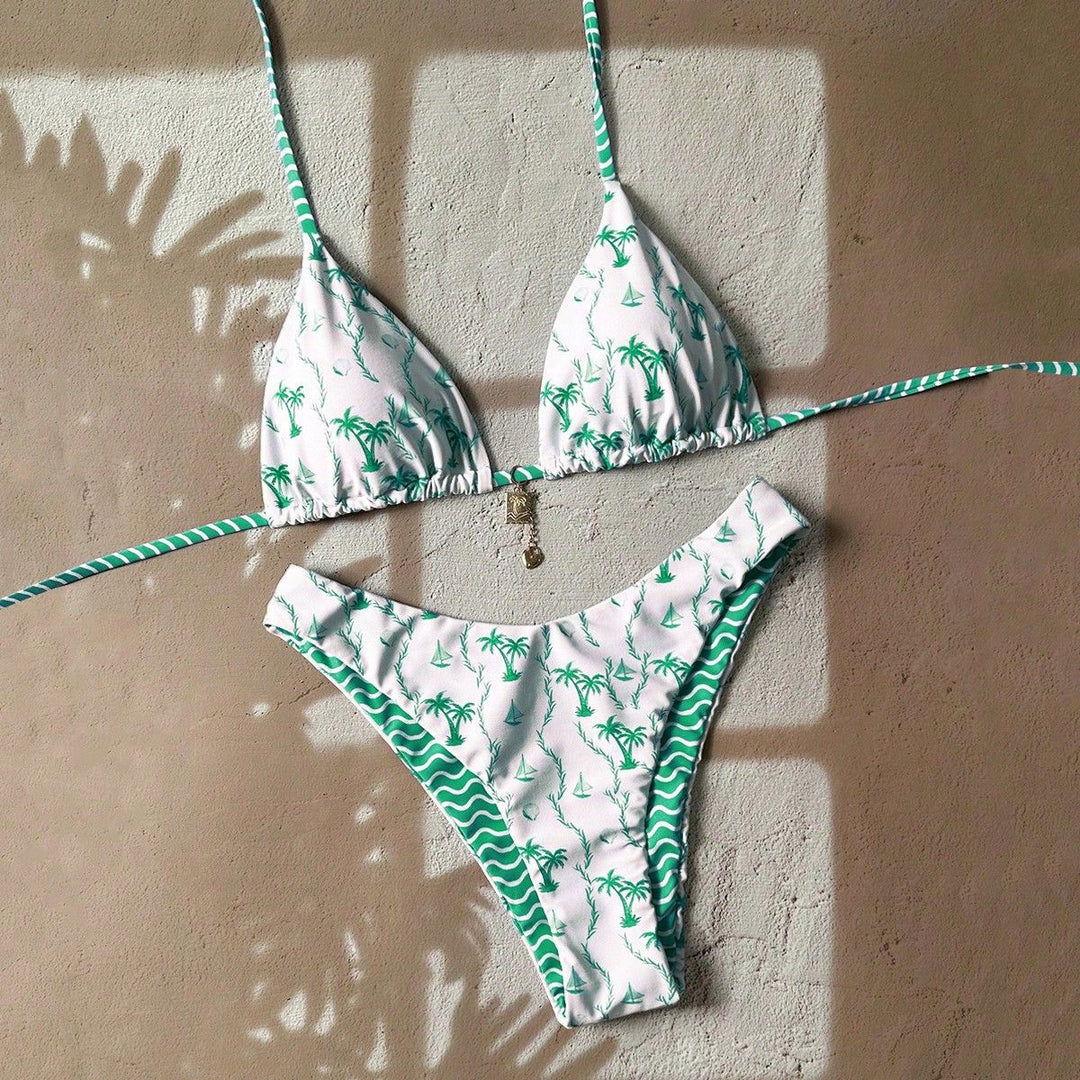 Damen Triangel-Bikini mit tropischem Muster Echo Archiv