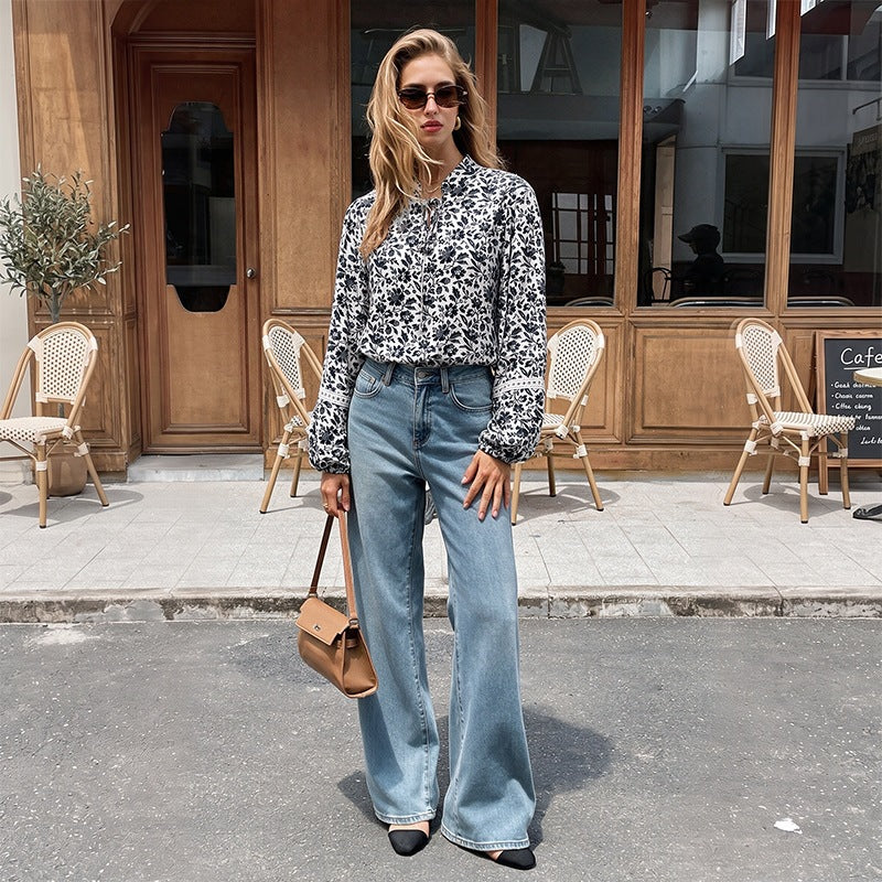 Damen Bluse mit floralem Muster und langen Puffärmeln Echo Archiv