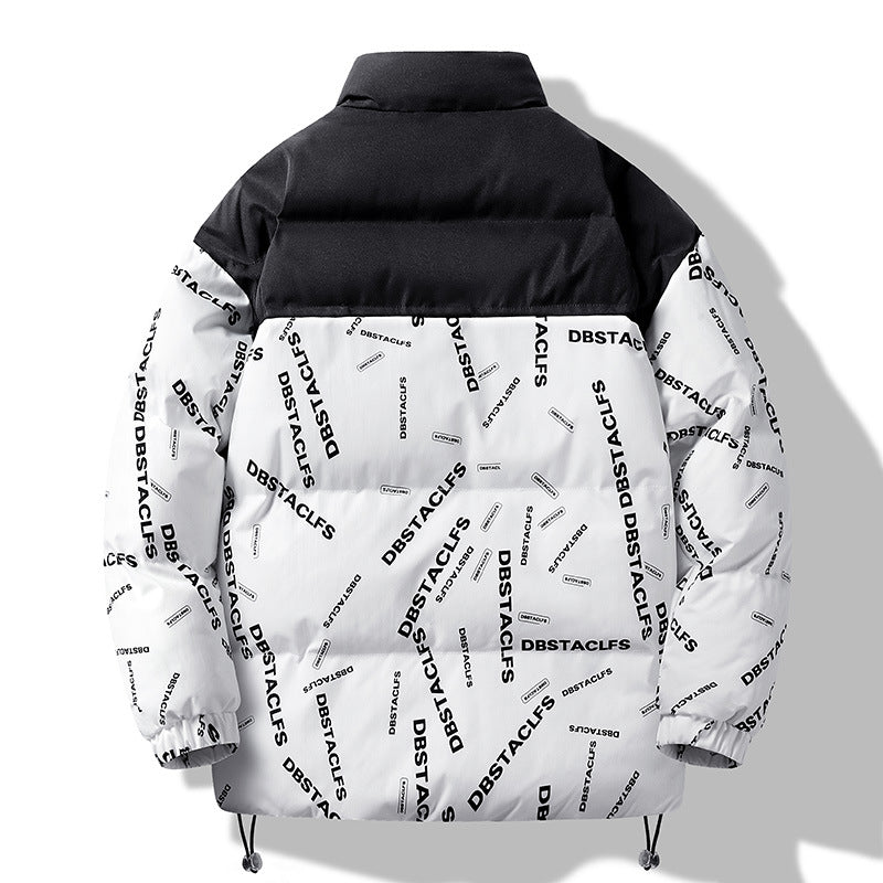 Herren Gepolsterte Steppjacke mit grafischem Schrift-Print, Stehkragen und verstellbarem Saum Echo Archiv