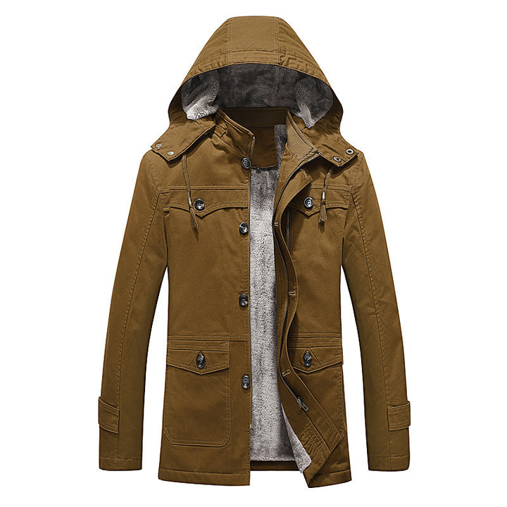 Herren wattierter Canvas-Parka mit fester Kapuze, kuscheligem Teddy-Innenfutter und Mehrfach-Taschen Echoarchiv