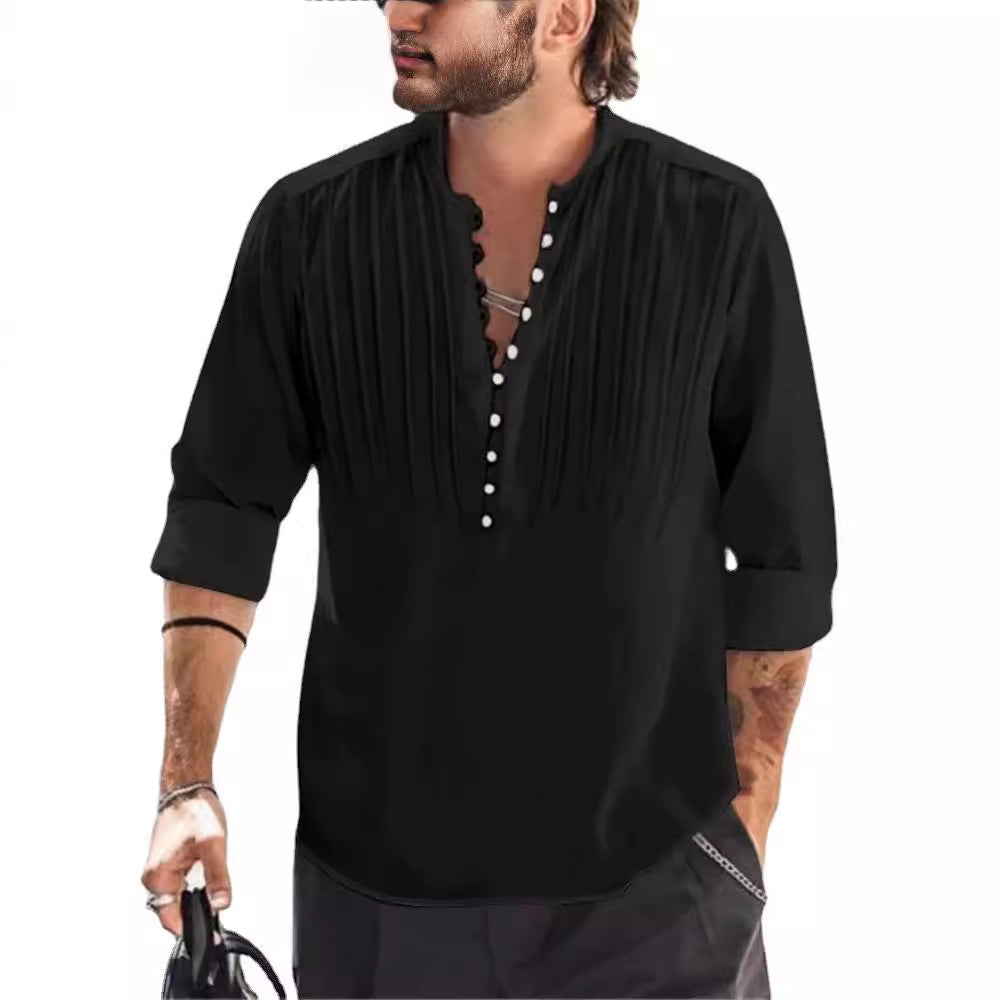 Herren Elegantes Button-Down Plisseehemd Echoarchiv