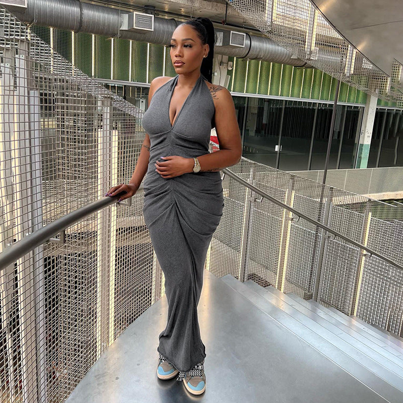 Damen Elegantes Maxikleid mit tiefem V-Ausschnitt und Raffung Echo Archiv