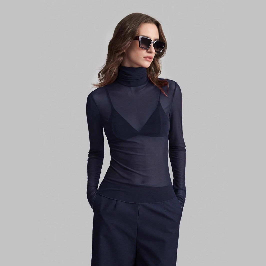 Damen Transparente Turtleneck-Bluse mit figurformendem Schnitt Echoarchiv