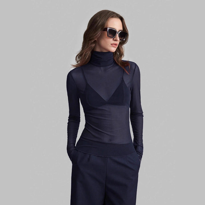Damen Transparente Turtleneck-Bluse mit figurformendem Schnitt Echoarchiv