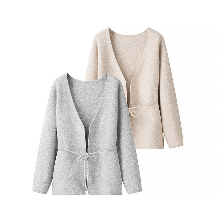 Damen Offener Strickcardigan mit Bindegürtel und V‑Ausschnitt Echo Archiv