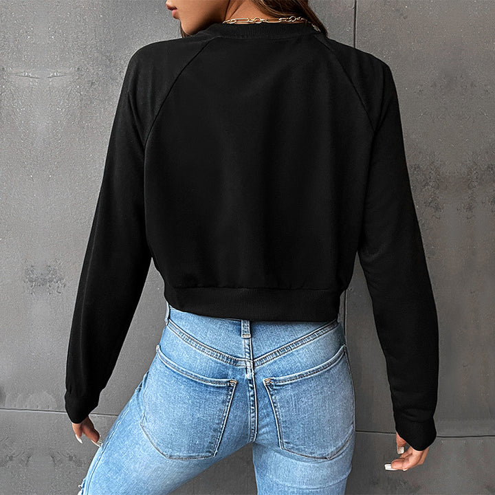 Damen Cropped College-Sweatshirt mit Rundhalsausschnitt, Raglanärmeln und Brooklyn-Print Echoarchiv