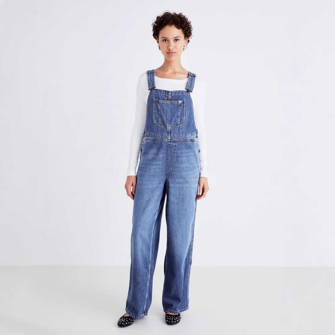 Damen Denim-Latzhose mit weitem Bein und verstellbaren Trägern Echo Archiv