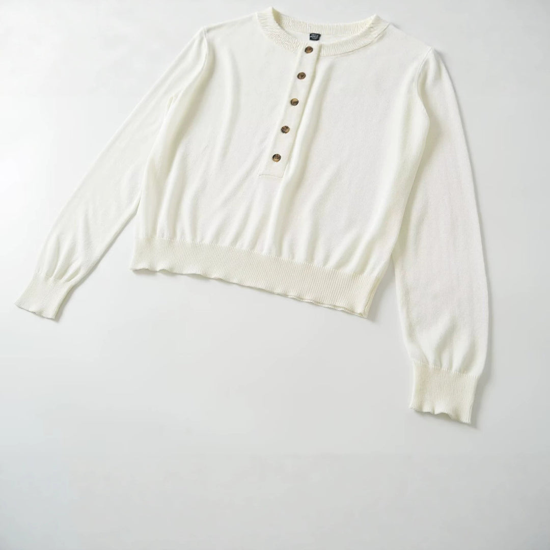 Damen Leichter Feinstrick‑Henley mit Knopfleiste, Rundhals und elastischem Rippbündchen Echo Archiv