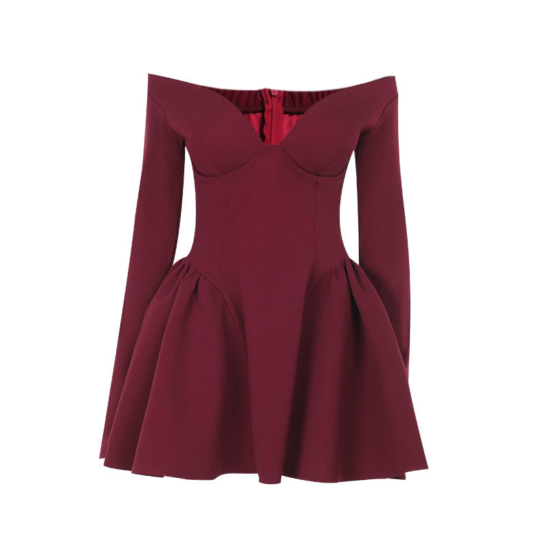 Damen elegantes schulterfreies Minikleid mit weitem Rock Echo Archiv