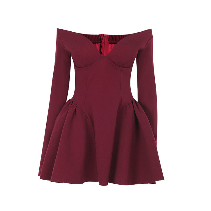 Damen elegantes schulterfreies Minikleid mit weitem Rock Echo Archiv