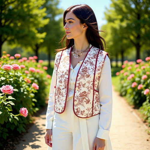 Damen Gesteppte Weste im Landhausstil mit floraler Toile‑Optik und Eingrifftaschen Echo Archiv