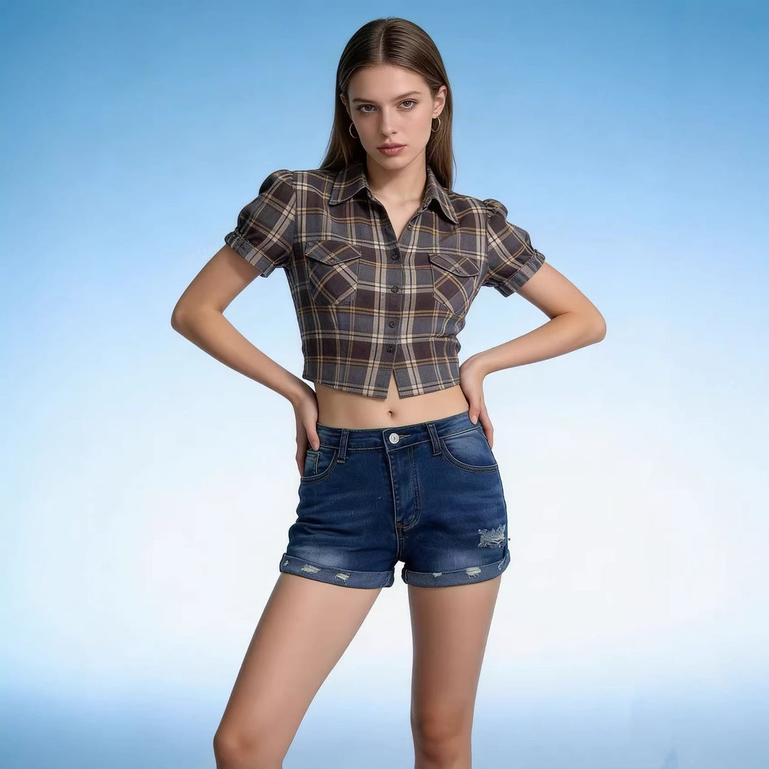 Damen lässige Destroyed Denim-Shorts mit umgeschlagenem Saum Echo Archiv