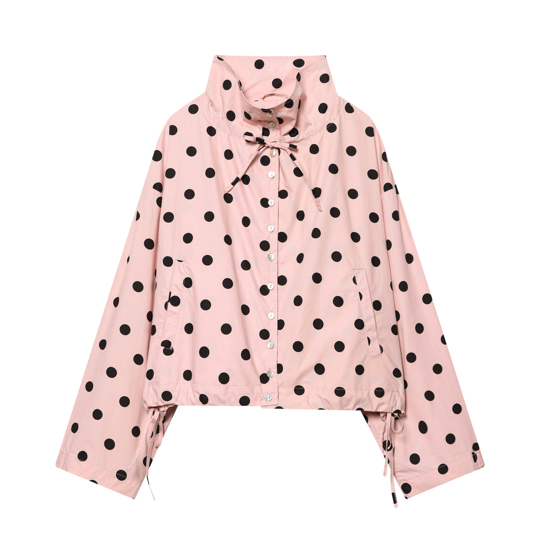 Damen Gepunktete Cropped‑Blousonjacke mit hohem Stehkragen, Tunnelzug und Knopfleiste Echo Archiv