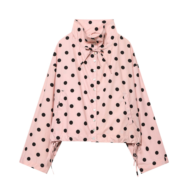 Damen Gepunktete Cropped‑Blousonjacke mit hohem Stehkragen, Tunnelzug und Knopfleiste Echo Archiv