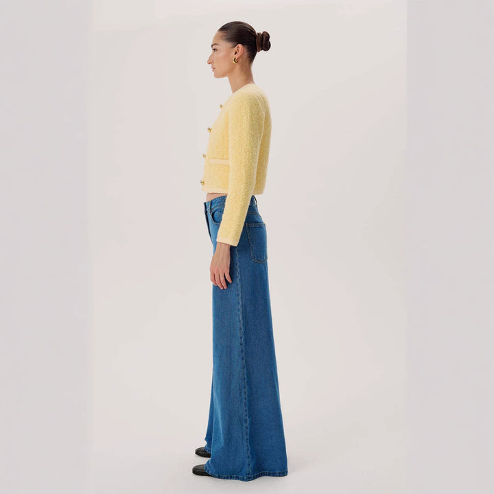 Damen nan hochgeschnittene Palazzo-Denim-Jeans mit betonter Mittelnaht und extra weitem Saum Echo Archiv