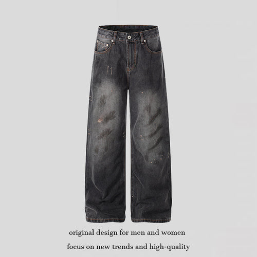 Damen Hochgeschnittene Weite Distressed-Denim Culotte-Jeans mit Paint-Splatter und Used-Effekt Echoarchiv