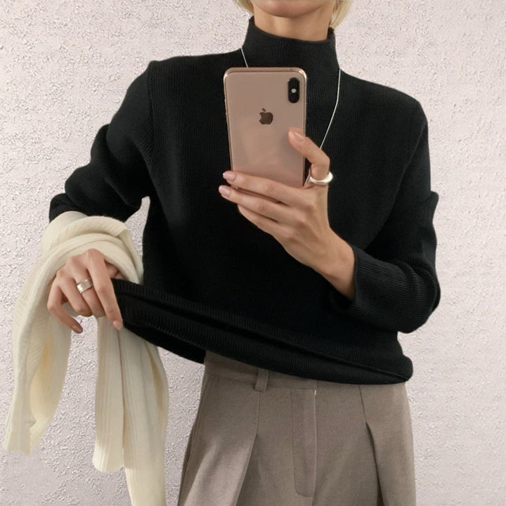 Damen Oversize-Feinstrickpullover mit Stehkragen und geriffelter Struktur – Mavelle