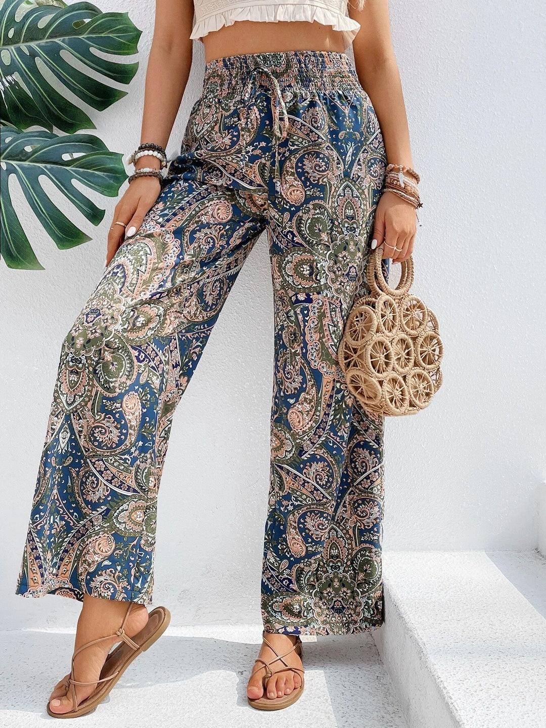 Damen Palazzo-Hose mit weitem Bein, elastischem Smockbund und Paisley-Print Echo Archiv
