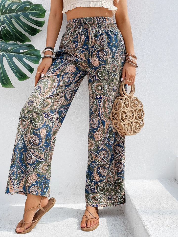 Damen Palazzo-Hose mit weitem Bein, elastischem Smockbund und Paisley-Print Echo Archiv