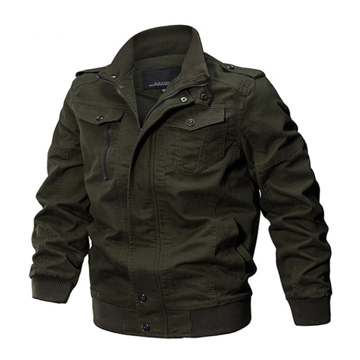 Herren Canvas-Feldblouson im Military-Utility-Stil mit Schulterepauletten und verdecktem Zweiwege-Reißverschluss Echoarchiv