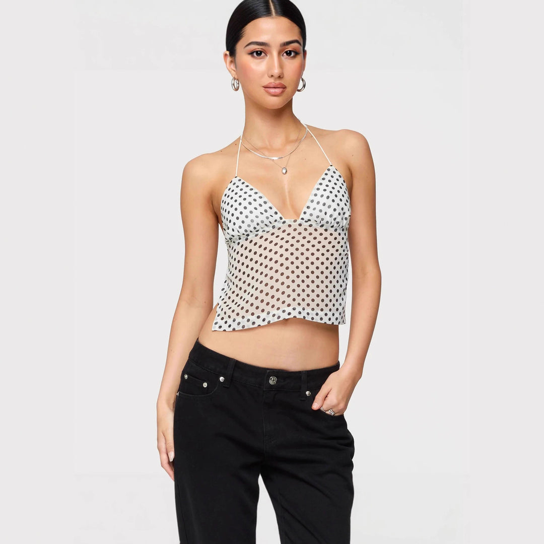 Damen Transparente Bluse mit Punktmuster und dehnten Trägern Echo Archiv