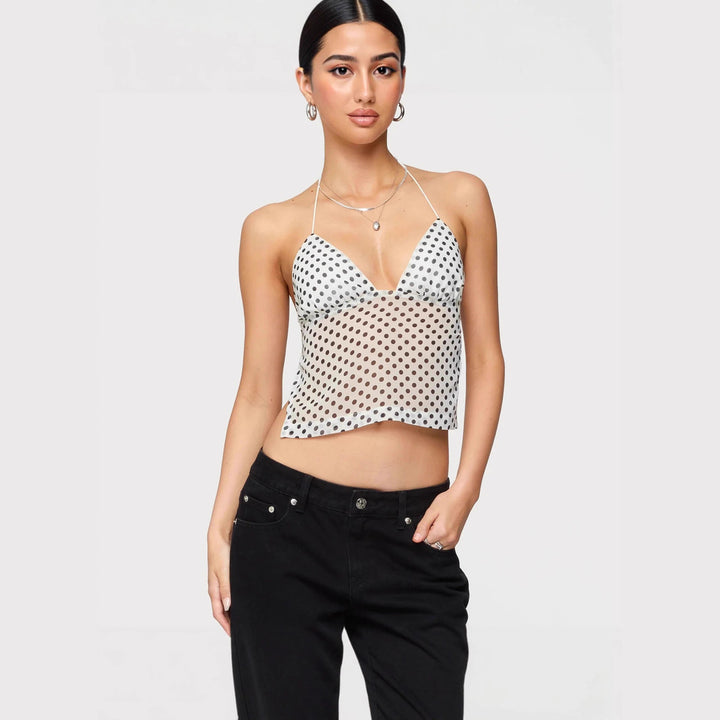 Damen Transparente Bluse mit Punktmuster und dehnten Trägern Echo Archiv
