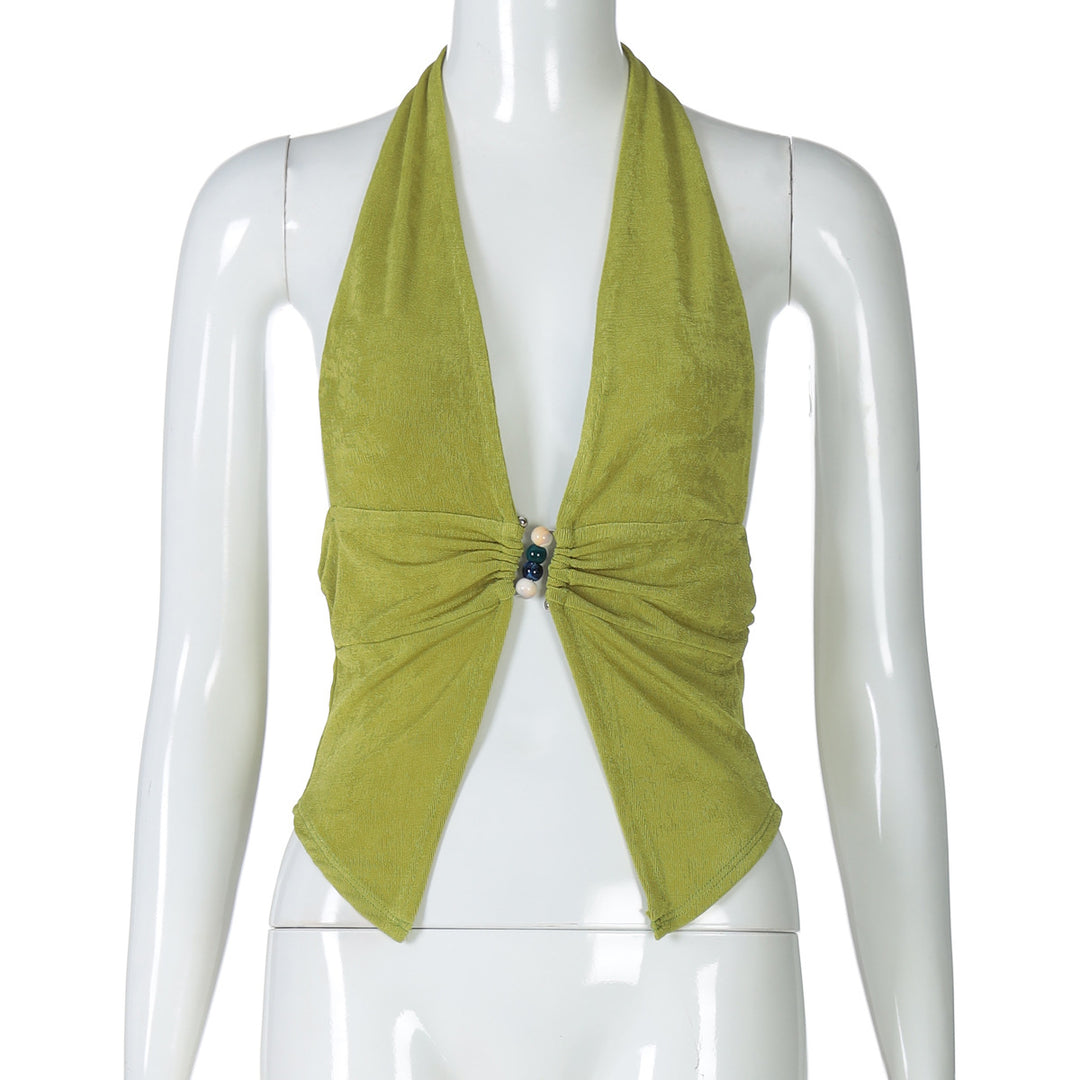 Damen Haltertop mit eleganter Raffung und dekorativen Perlen Echo Archiv