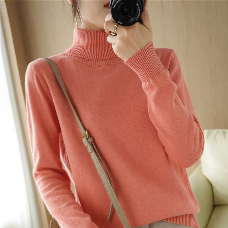 Damen Minimalistischer Feinstrick-Rolli mit hohem Rippkragen und schmaler Passform Echoarchiv