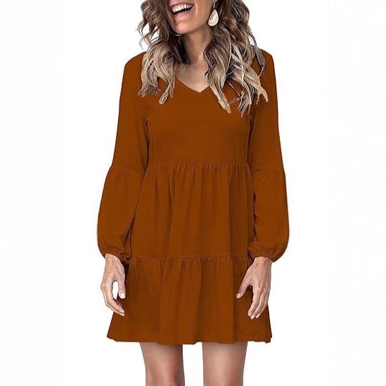 Damen Stufiges Mini-Kleid mit V-Ausschnitt und Ballonärmeln – Élara