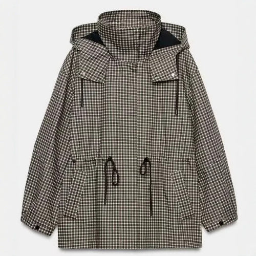 Damen karierter Anorak mit Kapuze und Tunnelzug Echo Archiv