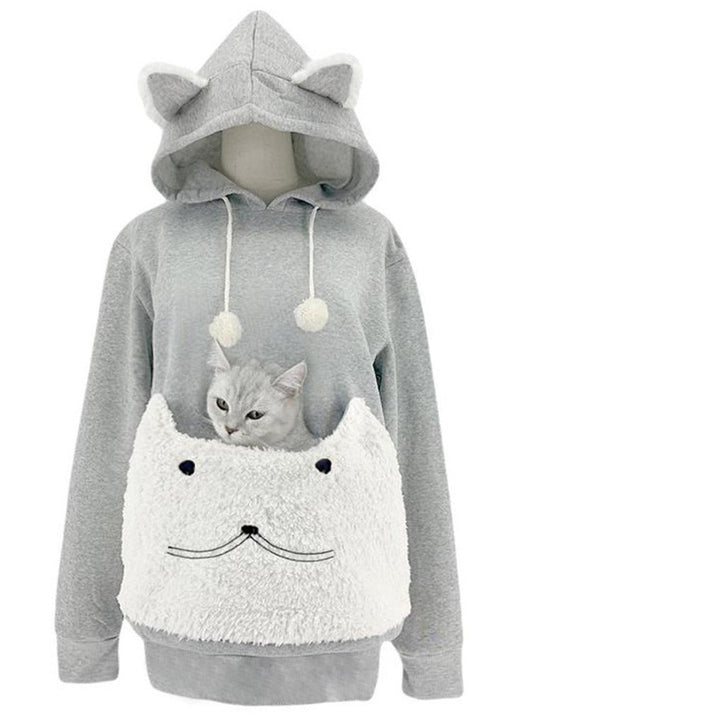 Damen Kuscheliger Kapuzenpullover mit Katzenmotiv und praktischer Känguru-Tasche Echoarchiv