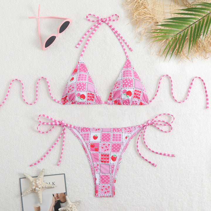 Damen Triangel-Bikini-Set mit verspieltem Blumenmuster und feinen Bindebändern Echo Archiv