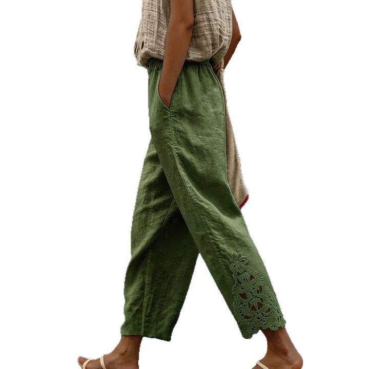 Damen elegante Leinenhose mit Spitzenapplikationen Echo Archiv