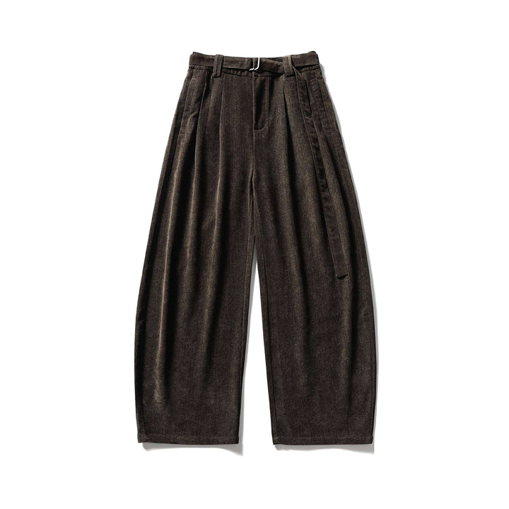 Damen Weite Hochtaillierte Bundfaltenhose mit Gürtel Echoarchiv