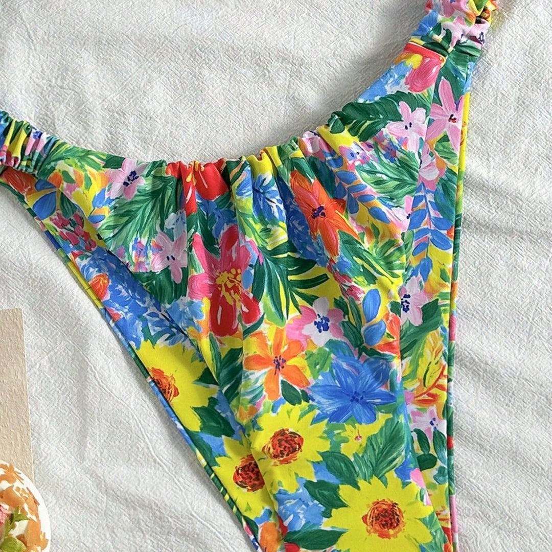 Damen Hauchdünner Floral-Bikini mit elastischen Rüschen Echo Archiv