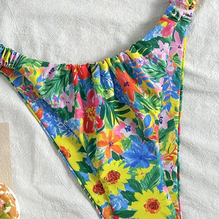 Damen Hauchdünner Floral-Bikini mit elastischen Rüschen Echo Archiv