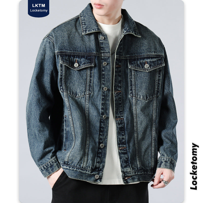 Herren Oversized Jeansjacke mit Metallknopfleiste und Brusttaschen Echo Archiv