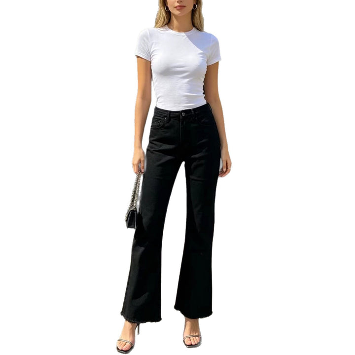 Damen nan hochgeschnittene Flared-Jeans mit taillierendem Bund, leichtem Stretch und rohem Saum Echo Archiv