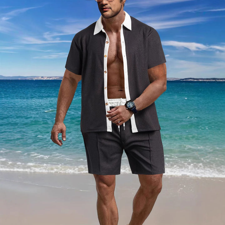 Herren lässiges Kurzarmhemd und Shorts-Set im strukturierten Design Echoarchiv