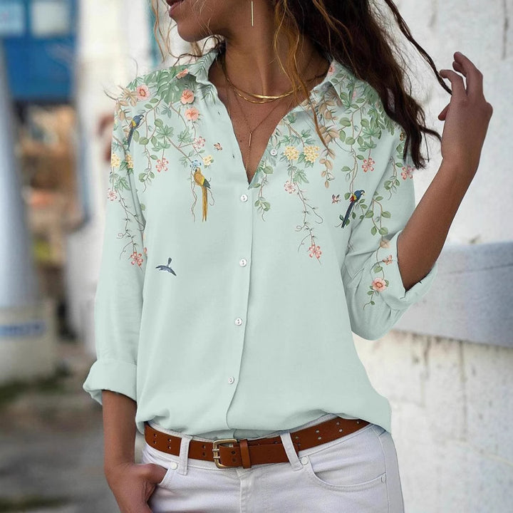 Damen nan leichte Chiffonbluse mit floralem Vogelprint, Knopfleiste und lässigem Schnitt Echo Archiv