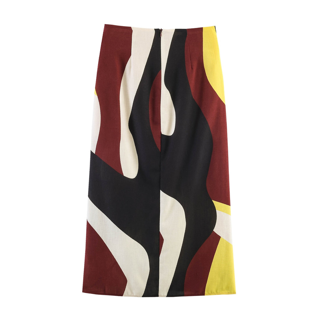Damen Maxirock mit buntem Grafikdesign und eleganter Drapierung Echo Archiv