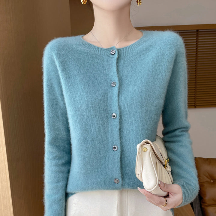 Damen Kuscheliger Kurzcardigan aus Mohair‑Mix mit feiner Schurwollstruktur und Perlmuttknopfleiste Echoarchiv