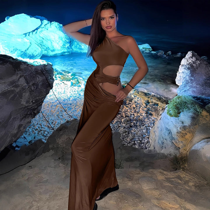 Damen Körperbetontes Maxikleid mit asymmetrischem Schnitt und exklusiven Cut-Out-Details Echo Archiv