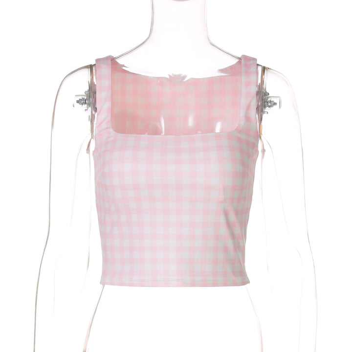 Damen Crop-Top mit quadratischem Ausschnitt und Karomuster Echo Archiv