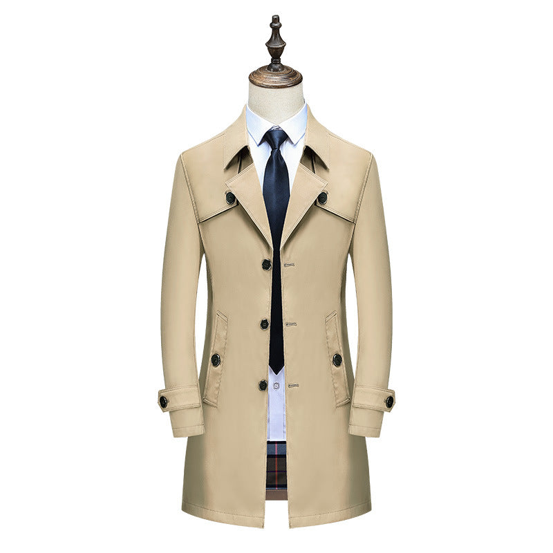 Herren Eleganter Slim-Fit Trenchcoat mit klassischer Knopfleiste und verstellbaren Manschetten Echoarchiv