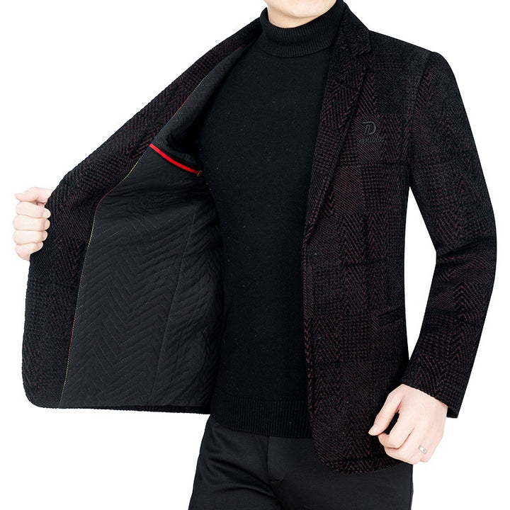 Herren Slim-Fit Samtstruktur-Sakko mit Glencheck-Optik – Tianoro