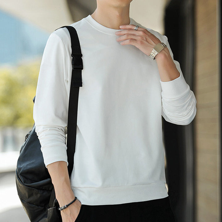 Herren Minimalistisches Baumwoll-Sweatshirt mit Rundhals und gerippten Bündchen Echoarchiv
