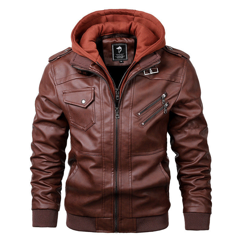 Herren Modische Kunstlederjacke mit Kapuze Echo Archiv
