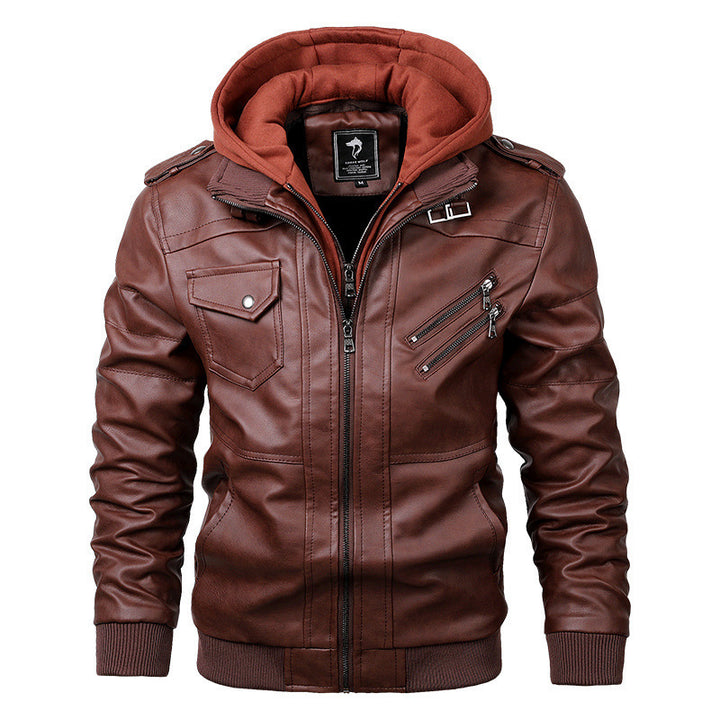 Herren Modische Kunstlederjacke mit Kapuze Echo Archiv