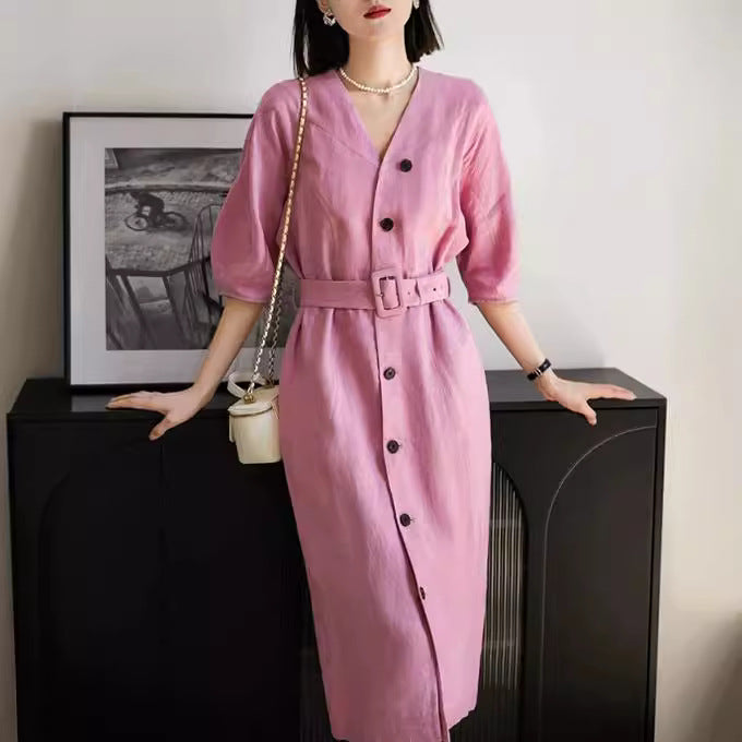 Damen Elegantes Midi-Kleid mit Gürtel Echoarchiv